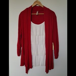 Per Seption 2X layered cardigan blouse red white
